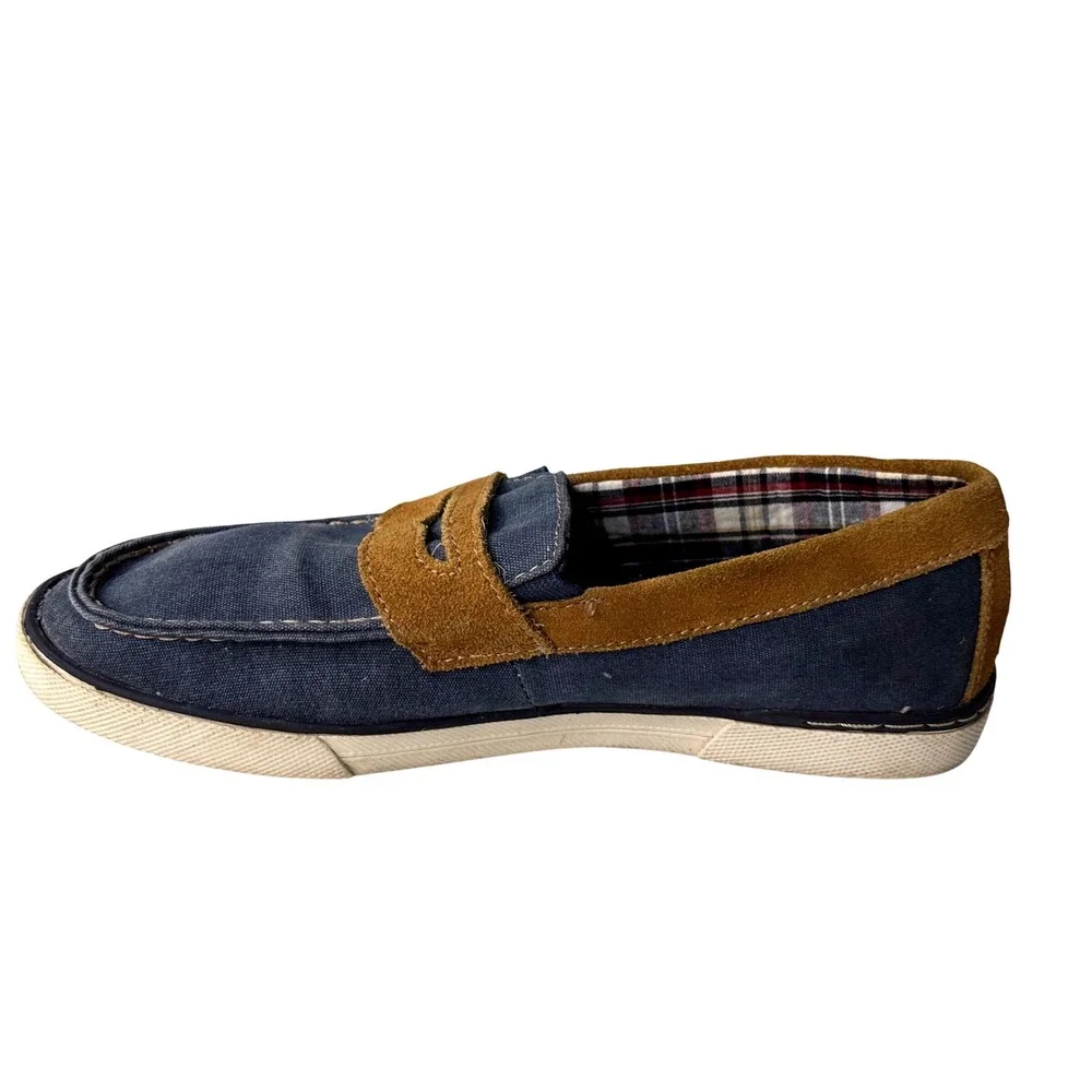 GH Bass Olsen Penny Loafers Mens 9M Navy Blue Canvas Suede Trim 2300-416